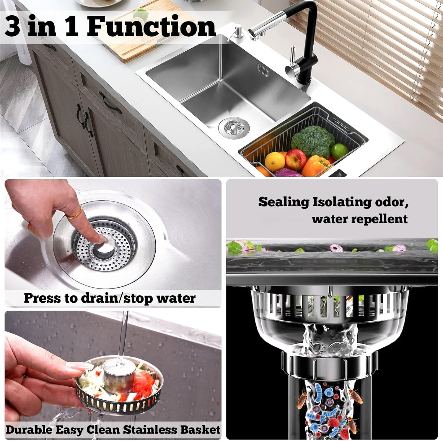 Upgraded 3 in 1 Kitchen Sink D - Sink Drain Strainer recensie en prijs